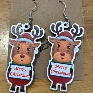 Merry Christmas Festive Reindeer Christmas Earrings